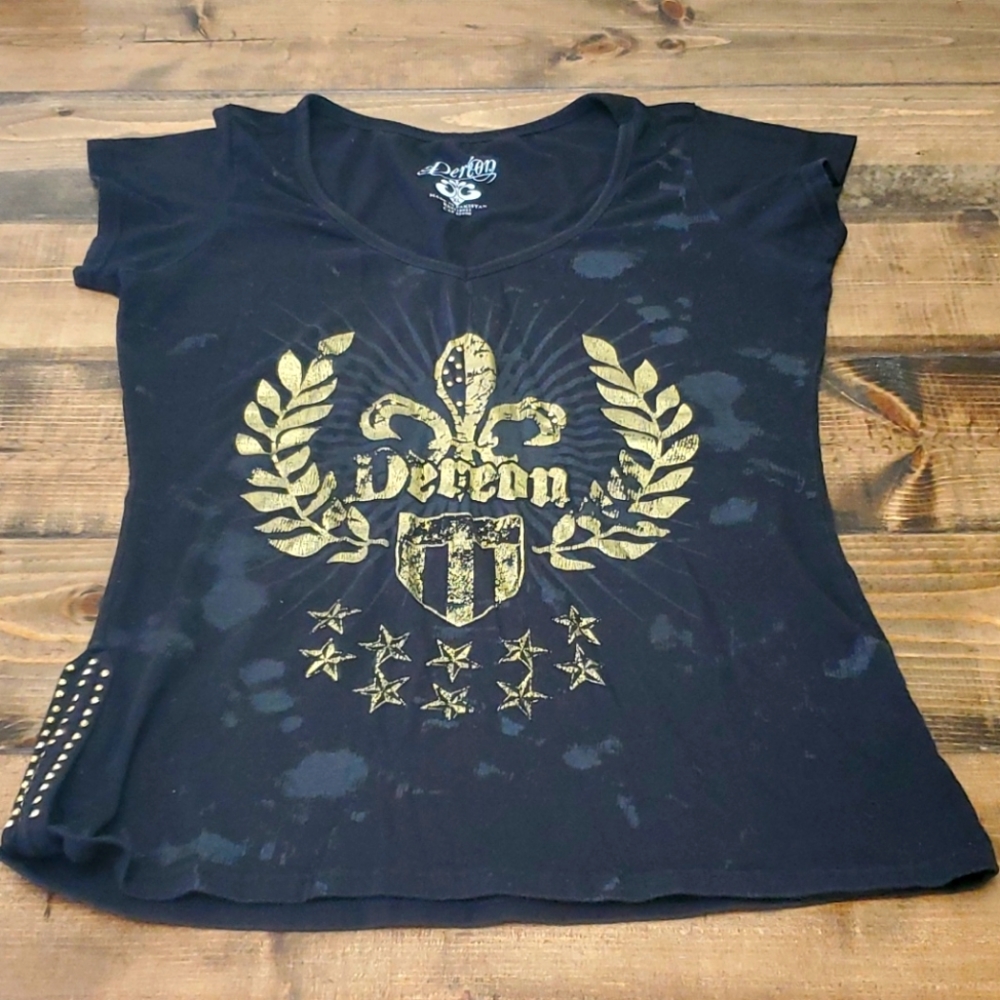 Dereon Womens XL Black Gold Tee